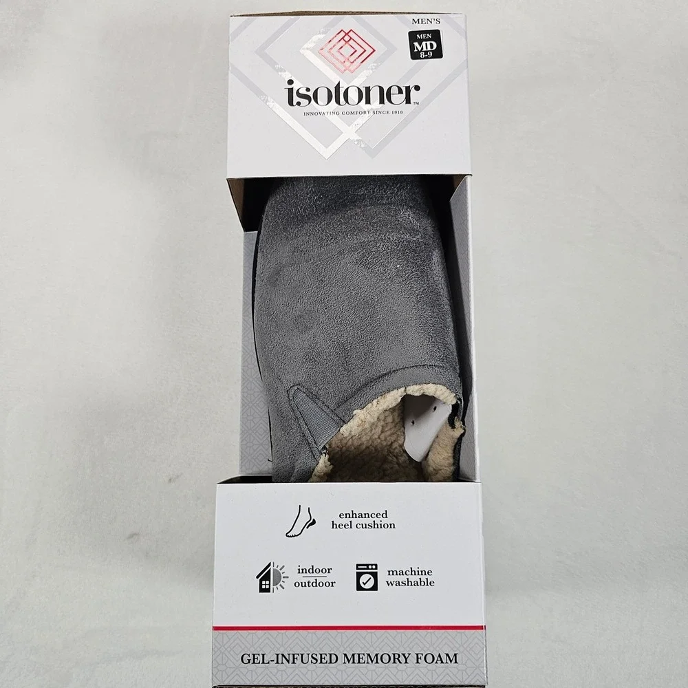 Isotoner Slipper Clogs Mens Gel-Infused Memory Foam Indoor‎ Outdoor Gray M 8-9